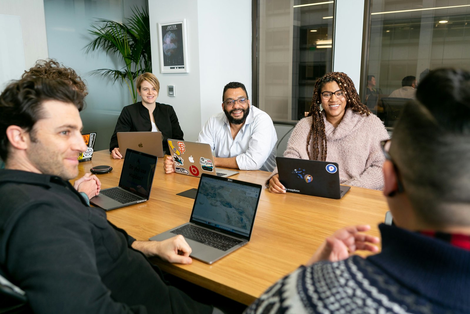 Business team collaborating on data analytics